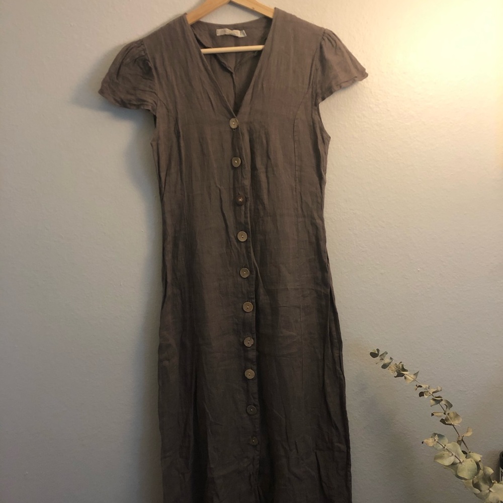 Neutral brown linen dress, size small